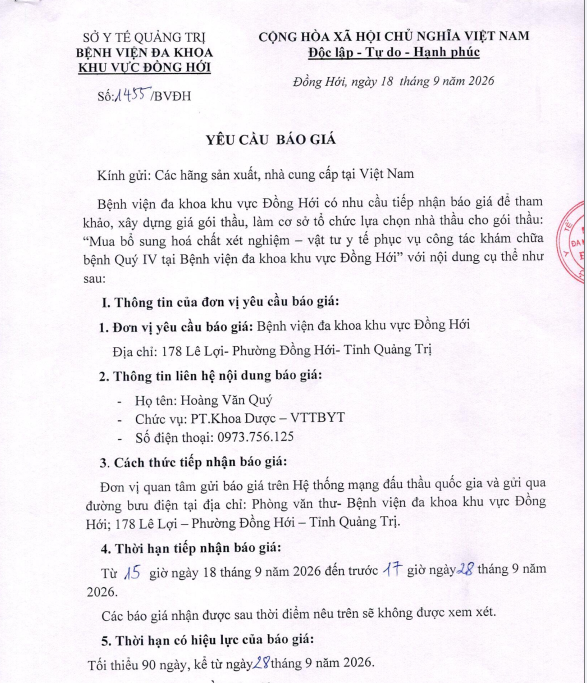 YÊU CẦU BÁO GIÁ
